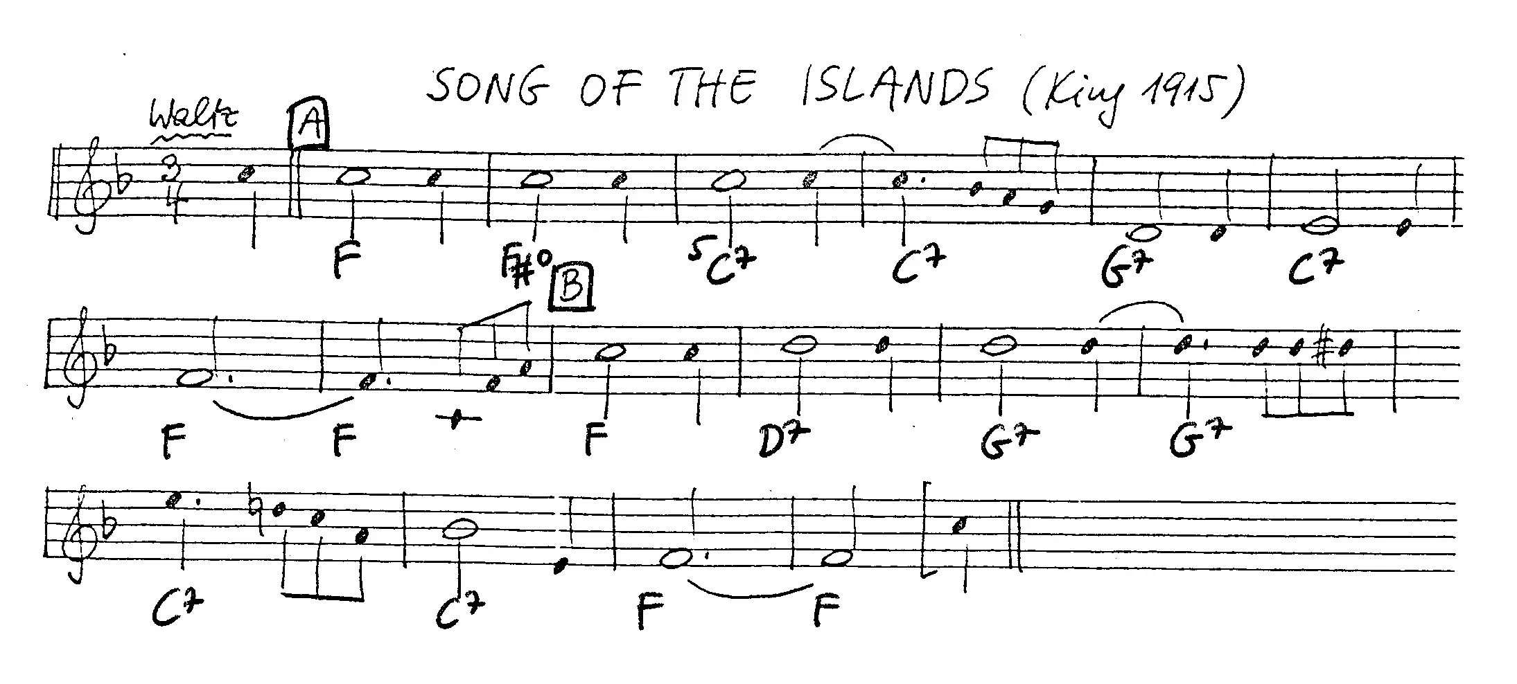 song of the islands free jazz leadsheet - Courtesy of the Jungle Jazz Band